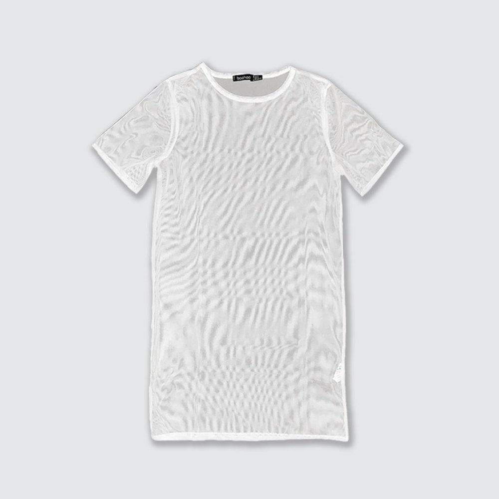 boohoo Mesh See Through T-shirt Dress - White